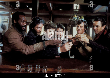 Silverado  Year: 1985 USA Danny Glover, Kevin Kline, Linda Hunt, Lawrence Kasdan, Scott Glenn, Kevin Costner Director: Lawrence Kasdan On the set Stock Photo