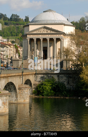 The Ponte Vittorio Emanuele I over the River Po and the Chiesa di Gran Madre di Dio, Turin, Piedmont, Italy Stock Photo