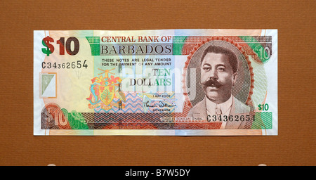 Barbados 10 Ten Dollar Bank Note Stock Photo