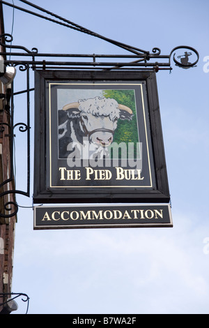 The Pied Bull Hotel sign in central Chester, England Stock Photo