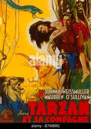 Tarzan and His Mate  Year: 1934 USA Johnny Weissmuller, Maureen O'Sullivan  Director: Cedric Gibbons Movie poster (Fr) Stock Photo