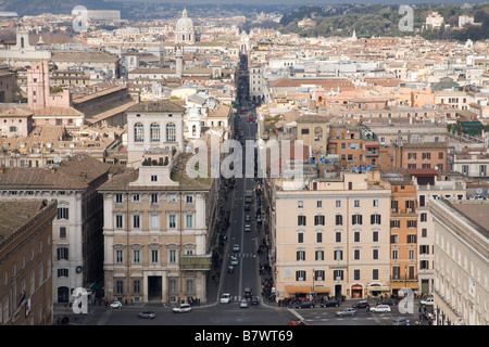 View down Via del Corso from Piazza Venezia in Rome Stock Photo