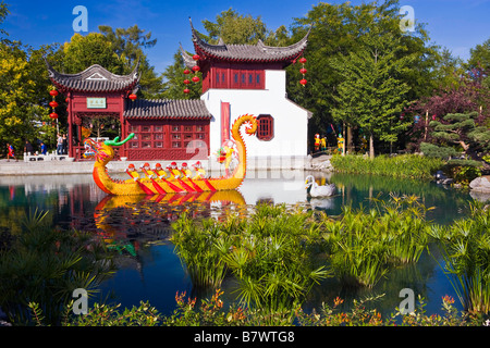 Lanterns at the Chinese Garden during the Magic of Lanterns Festival at the Montreal Botanical Garden. Stock Photo