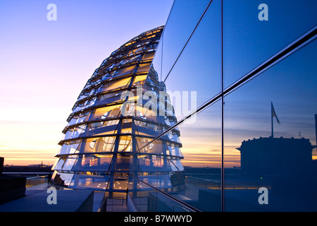 Reichstag buidling roof terasse cupola by Sir Norman forster at twilight Berlin Germany Europe Stock Photo