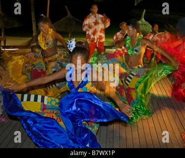 Traditional Sega dancer performing in Hotel Veranda Troux aux Biches Mauritius Africa Stock Photo