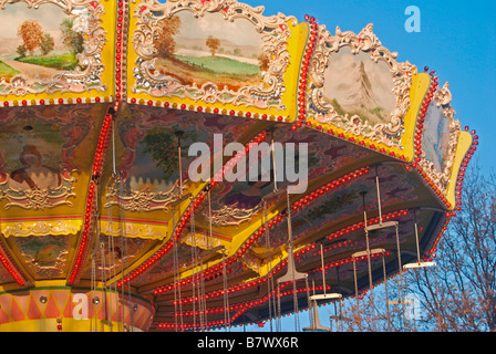 A carousel at a winter theme park in London Stock Photo