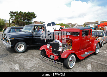 an old customised model t ford at the 'run to the sun' event at newquay,cornwall,uk Stock Photo