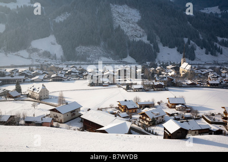 Rauris Austria Europe Alpine village in Austrian Alps with snow in Rauriser Sonnen Valley in winter Stock Photo