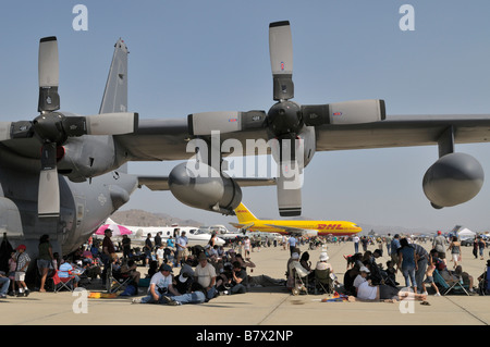 Prop engines and wing of a Lockheed C-130 Hercules Stock Photo