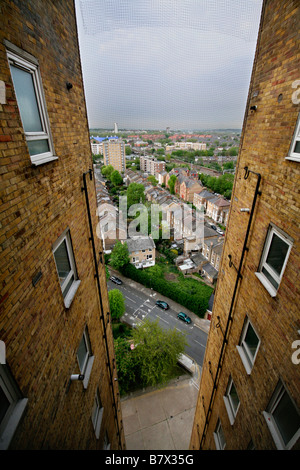 A view from Wayman Court towerblock council housing in Hackney, East London, England