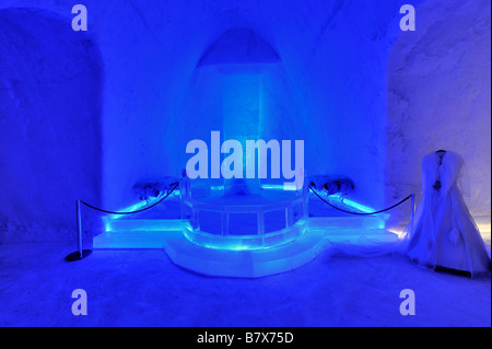 The altar with green light at the ice cathedral in Lillehammer, Norway Stock Photo