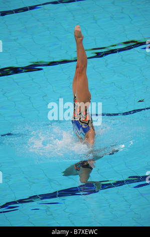 Anastasia Davydova Anastasia Ermakova RUS AUGUST 19 2008 Synchronized Swimming Anastasia Davydova and Anastasia Ermakova of Russia in action during the Beijing 2008 Olympic Games Duet Free Routine Preliminary at the National Aquatics Center in Beijing China Photo by Masakazu Watanabe AFLO SPORT 0005 Stock Photo