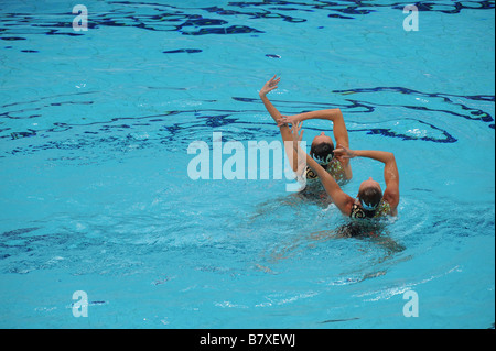 Anastasia Davydova Anastasia Ermakova RUS AUGUST 19 2008 Synchronized Swimming Anastasia Davydova and Anastasia Ermakova of Russia in action during the Beijing 2008 Olympic Games Duet Free Routine Preliminary at the National Aquatics Center in Beijing China Photo by Masakazu Watanabe AFLO SPORT 0005 Stock Photo