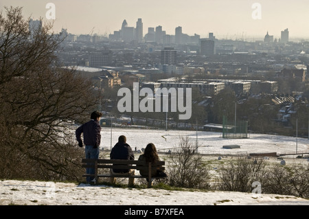 People looking at the view from Parliament Hill, Hampstead Heath, London, England Stock Photo