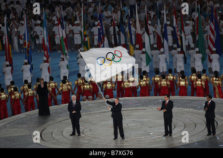 L R Boris Johnson Jacques Rogge Liu Qi AUGUST 24 2008 Closing Ceremony London Mayor Boris Johnson Jacques Rogge President of th Stock Photo