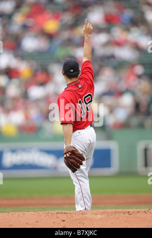 Boston Red Sox 18 Daisuke Matsuzaka pitches to the New York Yankees at Fenway Park September 28 2008 The Boston Red Sox lost their first game 6 2 in a Double Header against the Yankees Photo by Thomas Anderson Aflo Stock Photo