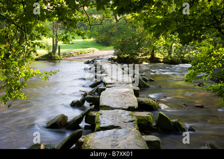 Ancient clapper bridge Tarr Steps in Exmoor National Park Somerset England Stock Photo