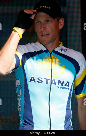 Lance Armstrong USA JANUARY 18 2009 Cycling Lance Armstrong of Team Astana during the Tour Down Under Classic Team Presentation Stock Photo