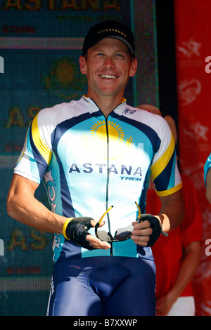 Lance Armstrong USA JANUARY 18 2009 Cycling Lance Armstrong of Team Astana during the Tour Down Under Classic Team Presentation Stock Photo