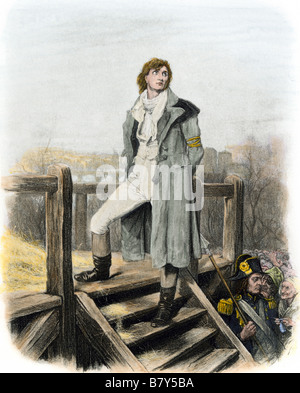 Sydney Carton at the guillotine in Dickens' A Tale of Two Cities. Hand-colored photogravure of an illustration Stock Photo