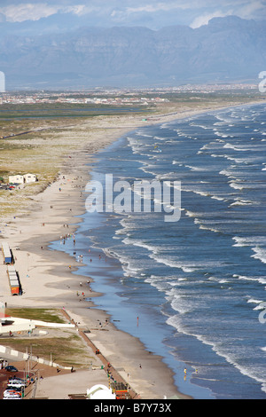 View along Muizenberg and Strandfontein beaches in False Bay along Cape Town's Indian Ocean coastline. Stock Photo