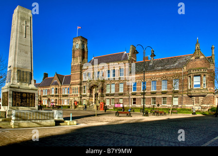 Victoria Square in St.Helens Merseyside with the Town Hall and the Cenotaph. Stock Photo