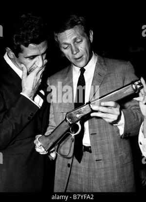 Gilbert Bécaud, Steve McQueen The Winchester 44/40 made famous by the character of Josh Randall in the 'Wanted, Dead or Alive' TV series was sold in a charity auction in Paris and acquired by the famous French singer Gilbert Becaud. Stock Photo
