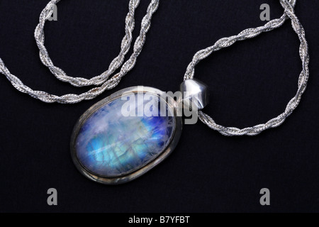 Moonstone pendant on sterling silver chain Stock Photo