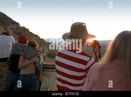 Tourists taking pictures and video at Gates Pass at sunset Gates Pass is in Saguaro national Park in Tucson Arizona Stock Photo
