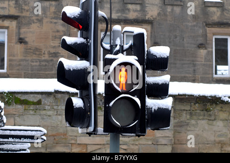 Pedestrian crossing lights in winter, UK Stock Photo