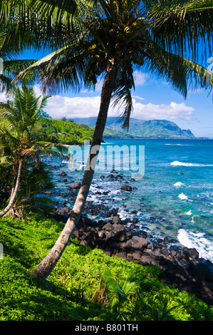 Hideaways Beach and the Na Pali Coast Island of Kauai Hawaii Stock Photo