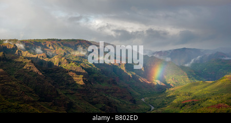 Rainbow over Waimea Canyon on Kauai Stock Photo