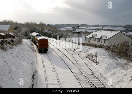 Bodmin & Wenford Railway in winter snow. Stock Photo