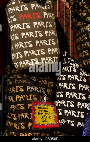 Souvenir Paris bags for sale at Rue de Rivoli Paris France Stock Photo