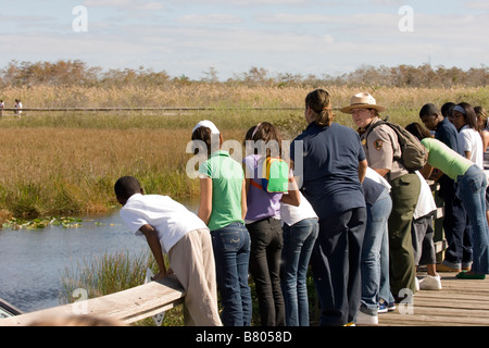 students with park ranger in the florida everglades national park Stock Photo