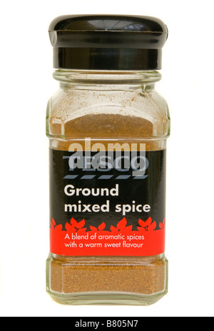 Glass Jar of Tesco Ground Mixed Spice Spices Stock Photo