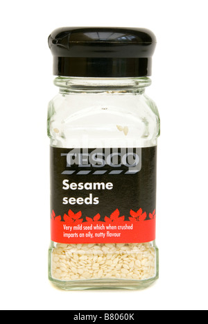 Glass Jar of Tesco product products Sesame Seeds Stock Photo