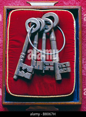 The keys to the four gates of Gibraltar, on display at an official dinner in the Governor's residence Stock Photo
