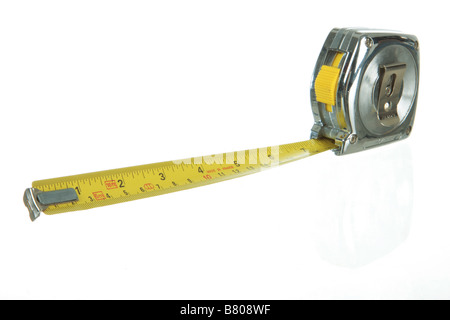 stainless steel tape measure isolated on white shot in studio Stock Photo
