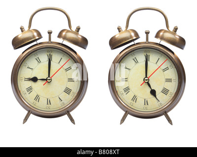 Old fashioned alarm clock isolated on white, Stock Photo