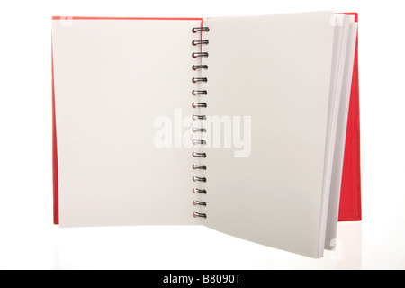 Open notebook isolated on white with empty pages Stock Photo
