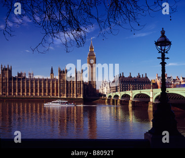 Houses of Parliament from the Albert Embankment, including Westminster Bridge. Westminster, London, England, UK. Stock Photo