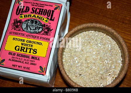 Stone ground white corn grits cereal a staple of the southern US Stock Photo