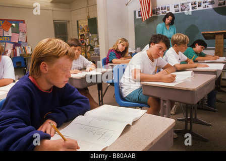 Junior high school students take state achievement test in class Stock Photo