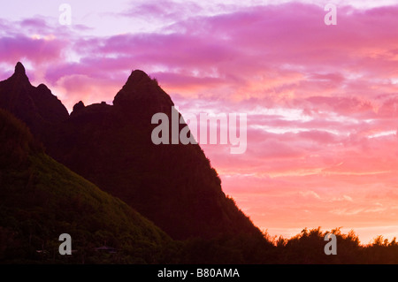 Evening light on spires of the Na Pali Coast at sunset North Shore Island of Kauai Hawaii Stock Photo