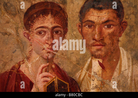 Portrait of Pompeian baker Terentius Neo and his wife, previously known as the portrait of Paquius Proculus and his wife, depicted in the Roman fresco Stock Photo