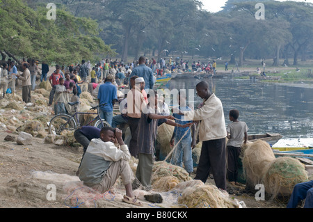 Fishermen on lake Awasa Ethiopia Africa Stock Photo