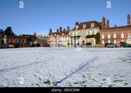 Snow covered Cathedral Close Salisbury city centre Wiltshire England UK Stock Photo