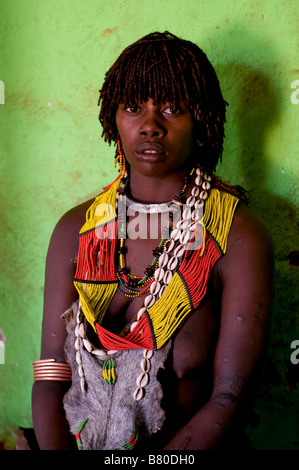 Hamer woman in Dimeka Omovalley Ethiopia Africa Stock Photo