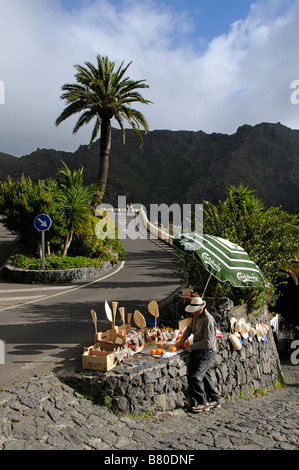 Rural crafts on sale from roadside vendor in the mountain village of Masca Teno massif Tenerife Canary Islands Stock Photo